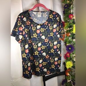 Blair | Women’s Blue w/ Floral Print Multicolor Pattern Short-sleeve Blouse Top